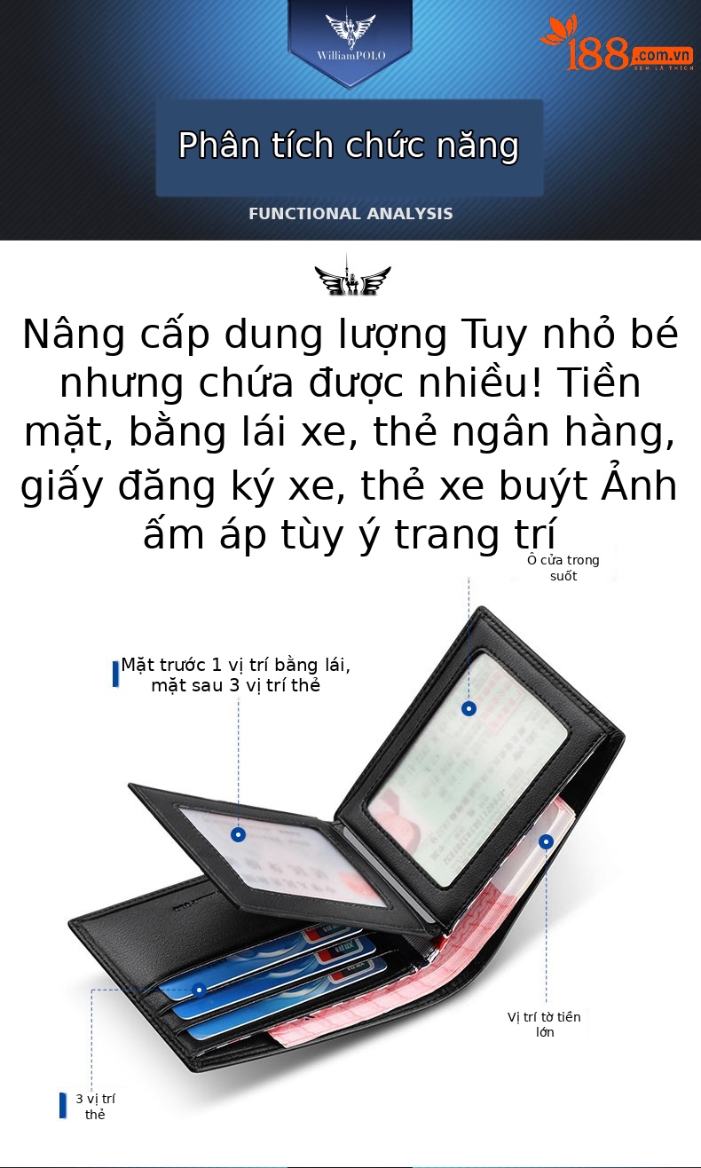 Ví da nam Emperor Paul 2024 hàng xuất khẩu da bò lớp 1 cao cấp dạng dài nhiều khe thẻ chi tiết 3