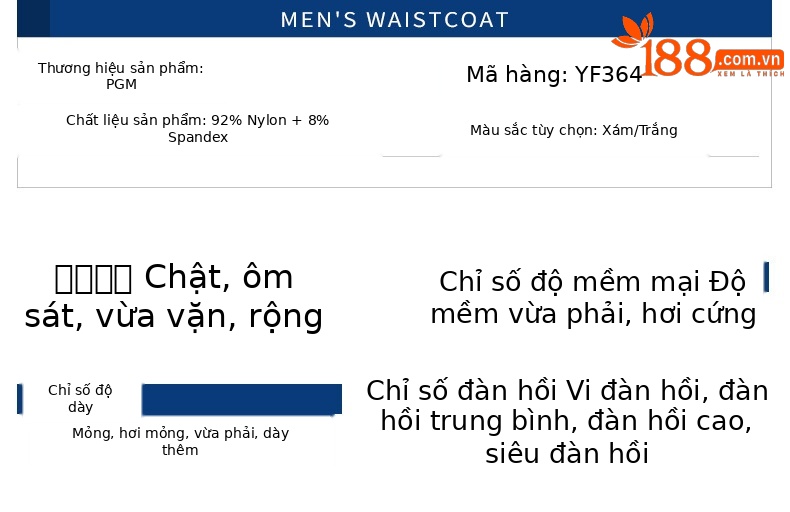 Áo vest golf nam PGM YF364 dáng gile không tay, chống gió nhẹ thoáng khí — Vest Nam YF364 màu xám, Áo vest nam YF364 màu trắng chi tiết 4
