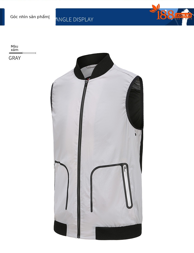 Áo vest golf nam PGM YF364 dáng gile không tay, chống gió nhẹ thoáng khí — Vest Nam YF364 màu xám, Áo vest nam YF364 màu trắng chi tiết 7