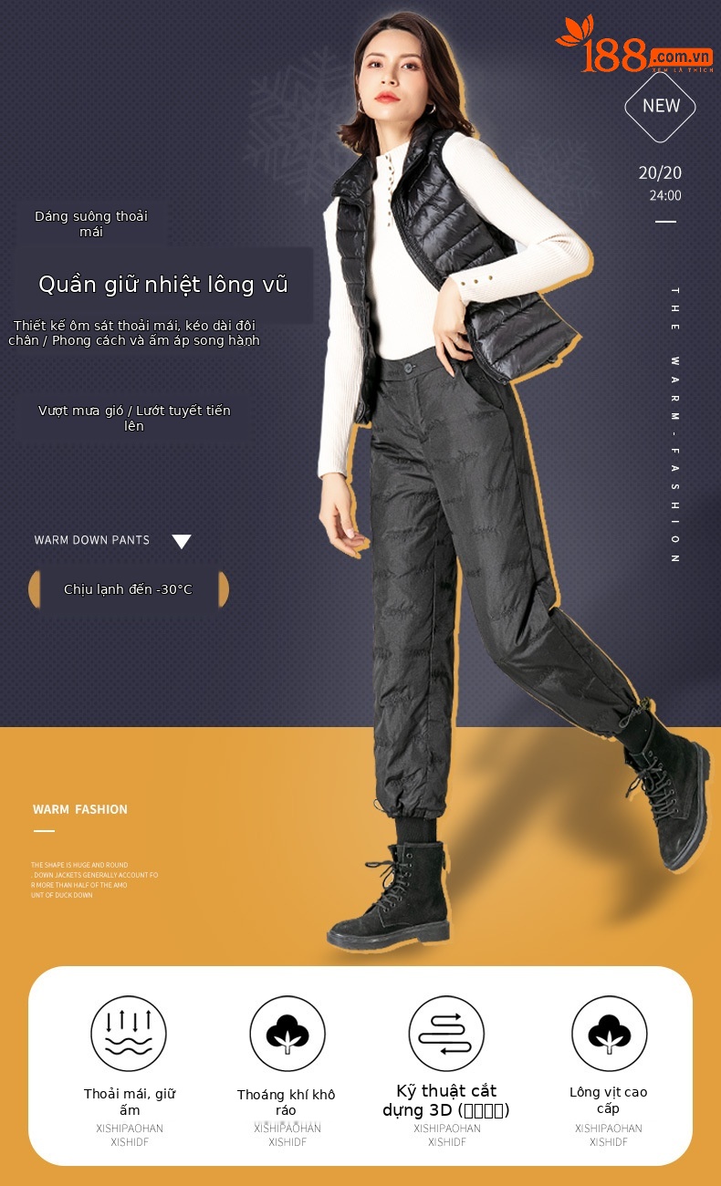 Quần ống suông nữ cạp cao lót nhung ấm, dáng rộng thoải mái mùa đông — 20329 (Thêu chữ cái) chi tiết 1