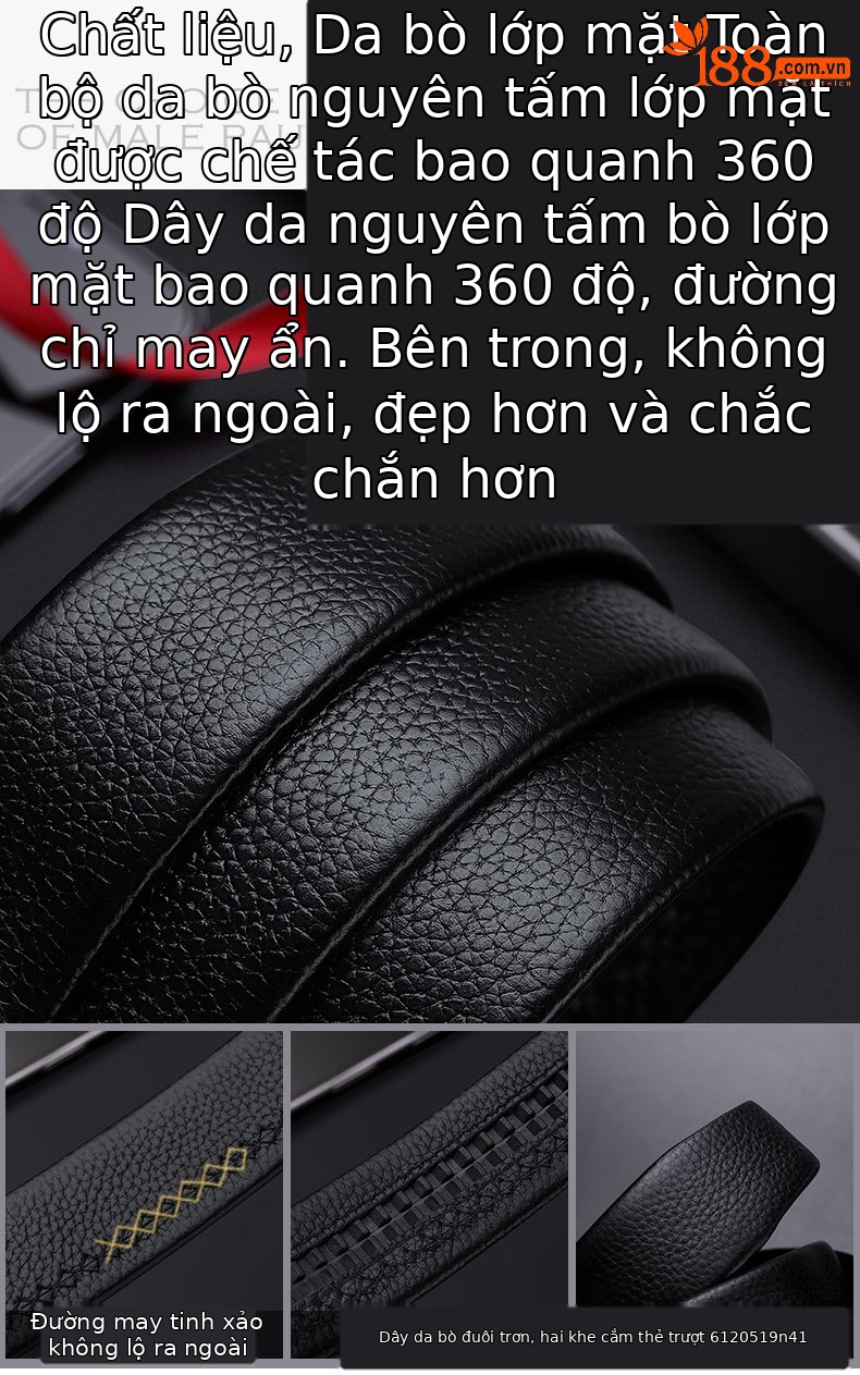 Thắt lưng da nam Emperor Paul phong cách Hàn Quốc, da bò lớp đầu, khóa kim — 120cm, 130cm, 110cm, 125cm chi tiết 2