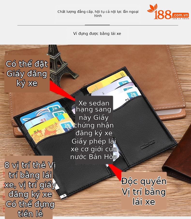 Ví card holder nam da thật siêu mỏng mini đựng thẻ lái xe thẻ ngân hàng thẻ tín dụng Emperor Paul chi tiết 7