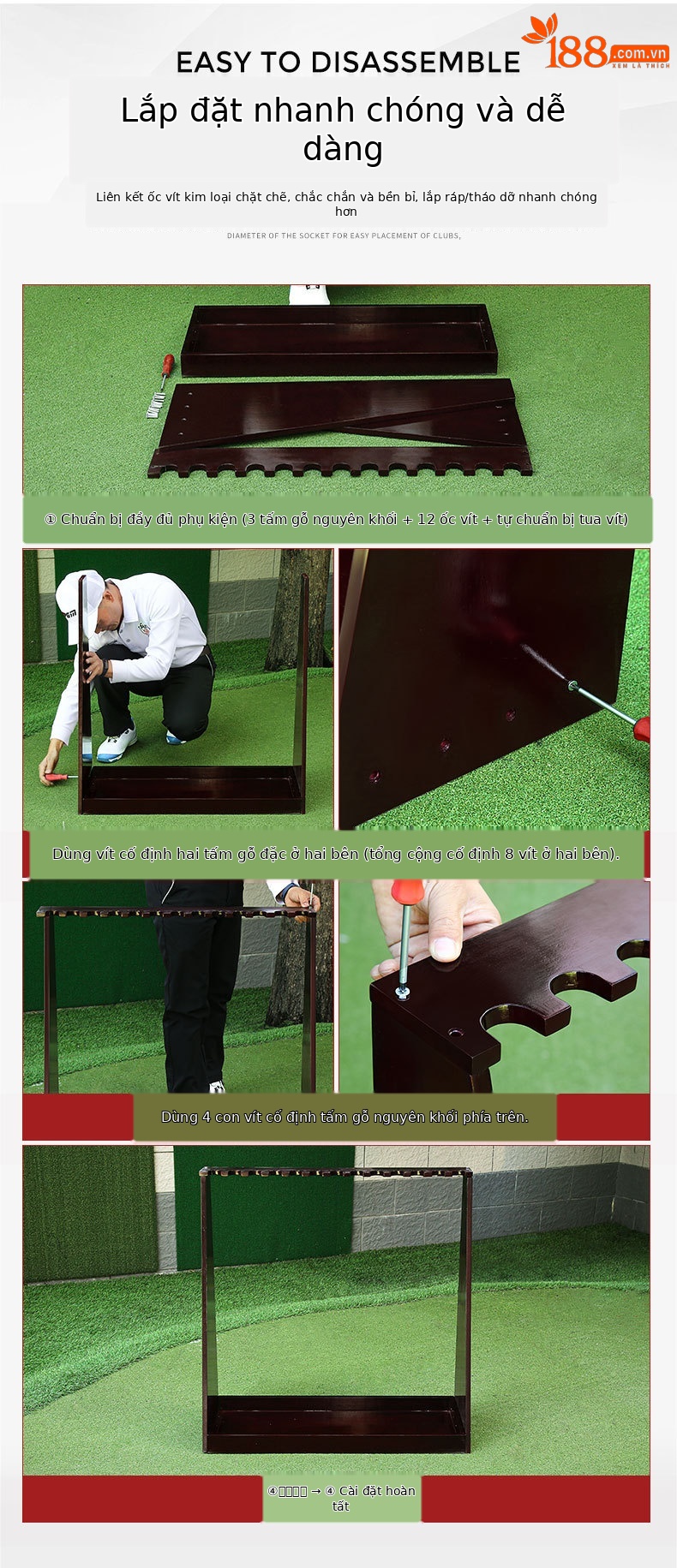 Giá treo gậy golf PGM bằng gỗ nguyên khối 13 lỗ — Giá đỡ Gậy 13 lỗ bằng gỗ nguyên khối ZJ009 chi tiết 5