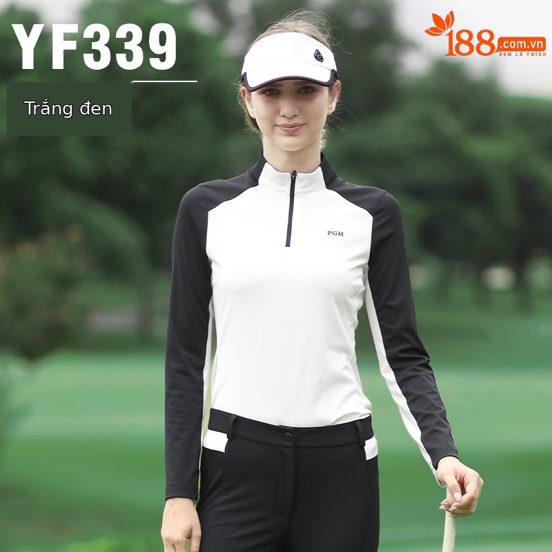 Áo thun nữ dài tay chơi gôn PGM phối màu co giãn cao — YF339 trắng đen áo, YF339 áo đen trắng