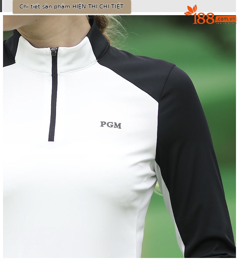 Áo thun nữ dài tay chơi gôn PGM phối màu co giãn cao — YF339 trắng đen áo, YF339 áo đen trắng chi tiết 10