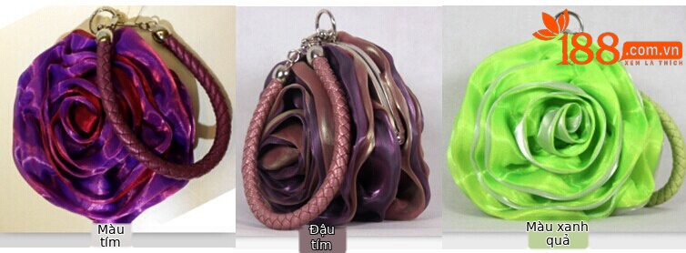 Túi dạ hội hoa satin ba chiều xách tay nhỏ — Màu trắng, Màu tím, Màu xanh lam, Màu đen chi tiết 2