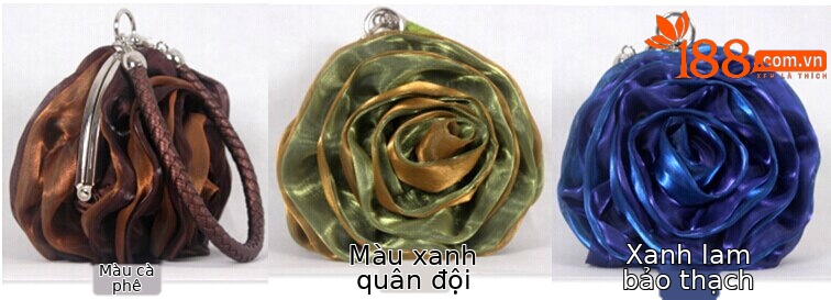 Túi dạ hội hoa satin ba chiều xách tay nhỏ — Màu trắng, Màu tím, Màu xanh lam, Màu đen chi tiết 5