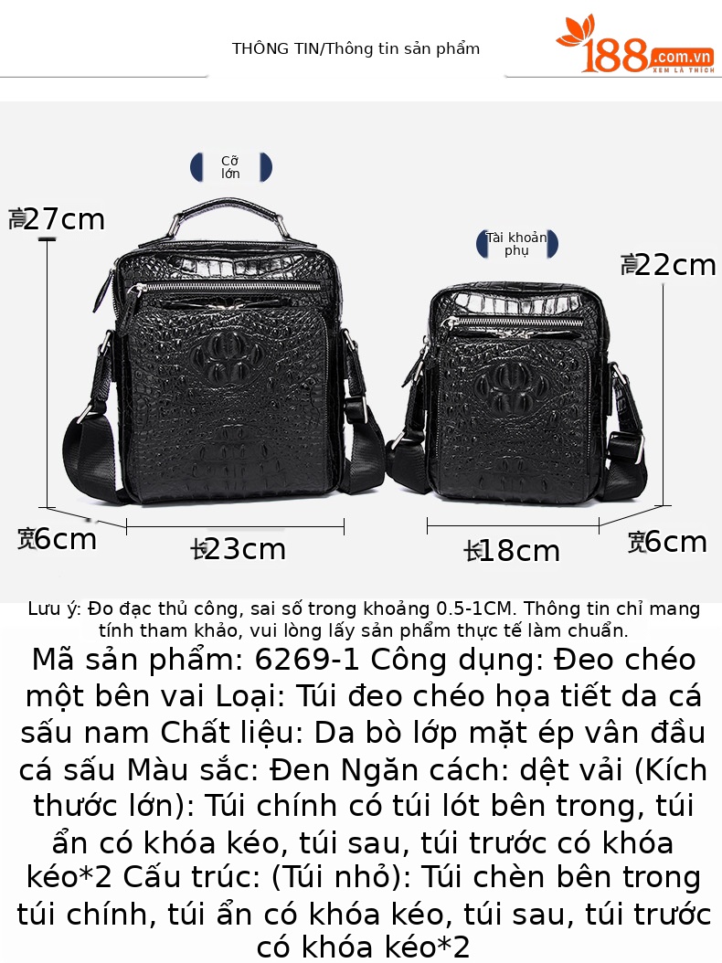 Túi đeo chéo nam da bò vân cá sấu cao cấp phong cách thời trang chi tiết 11
