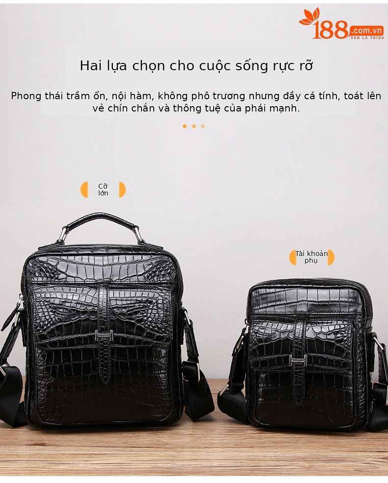 Túi đeo chéo nam da bò thật họa tiết vảy cá sấu, túi công sở đơn giản đa năng chi tiết 2