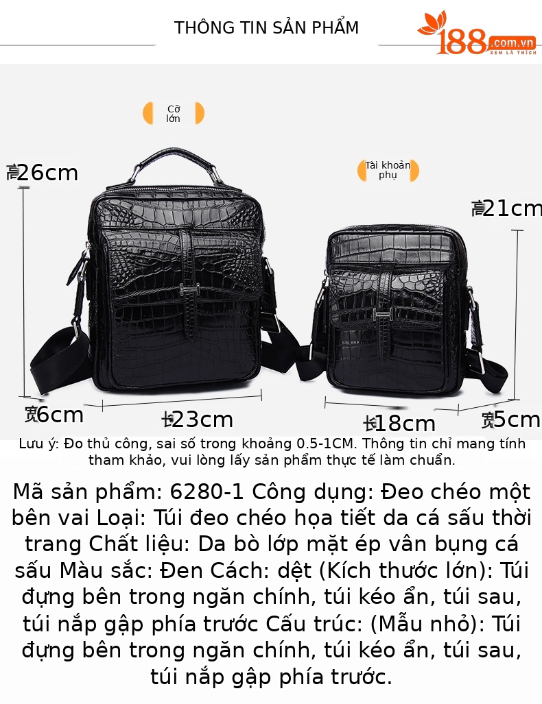 Túi đeo chéo nam da bò thật họa tiết vảy cá sấu, túi công sở đơn giản đa năng chi tiết 11