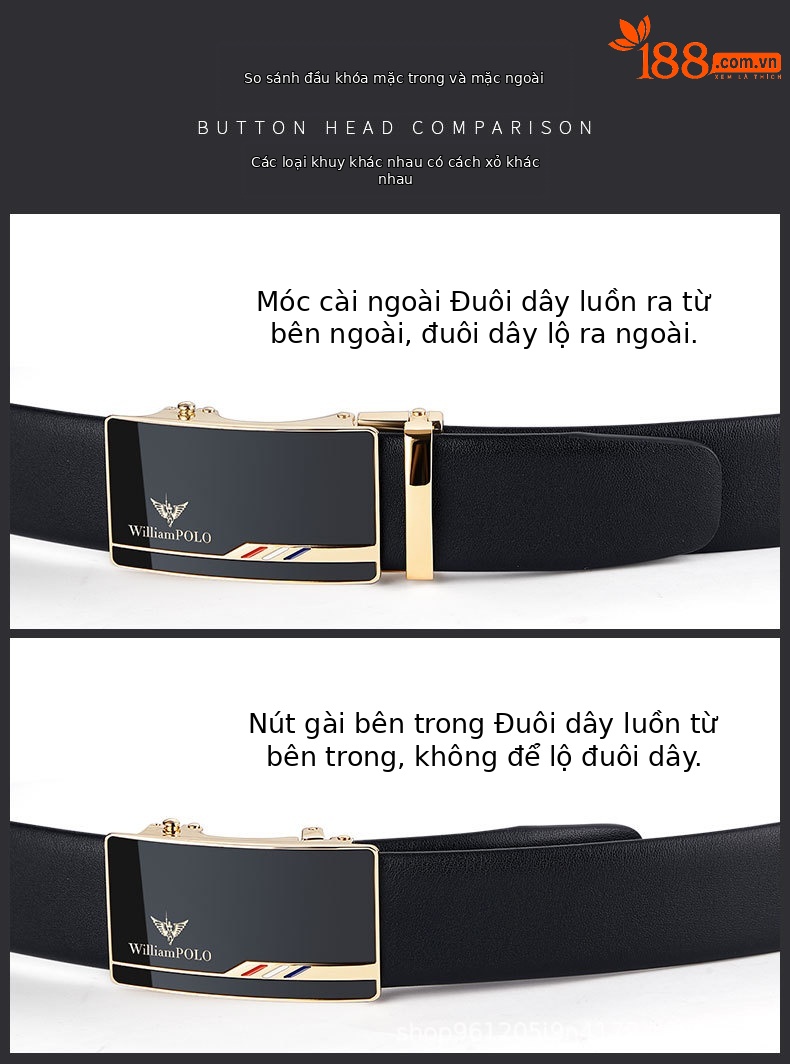 Thắt lưng nam da bò thật Emperor Paul khóa tự động cao cấp phong cách công sở — 120cm, 130cm, 110cm, 125cm chi tiết 2