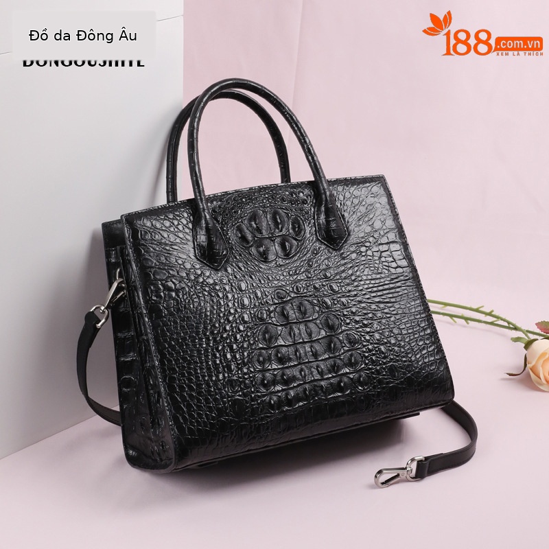 Túi đeo chéo nữ da cá sấu dây xích phối kim tuyến 30x23.5x13.5 cm — Đỏ rượu, Màu đen, Màu xanh lá, Màu đỏ