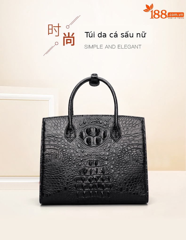Túi đeo chéo nữ da cá sấu dây xích phối kim tuyến 30x23.5x13.5 cm — Đỏ rượu, Màu đen, Màu xanh lá, Màu đỏ chi tiết 1