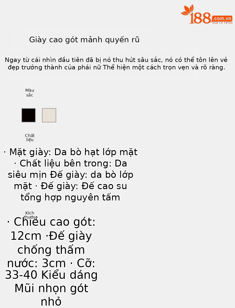 Giày cao gót nữ mũi nhọn da thật đế chống thấm, gót nhọn 9 cm — Màu đen chi tiết 2