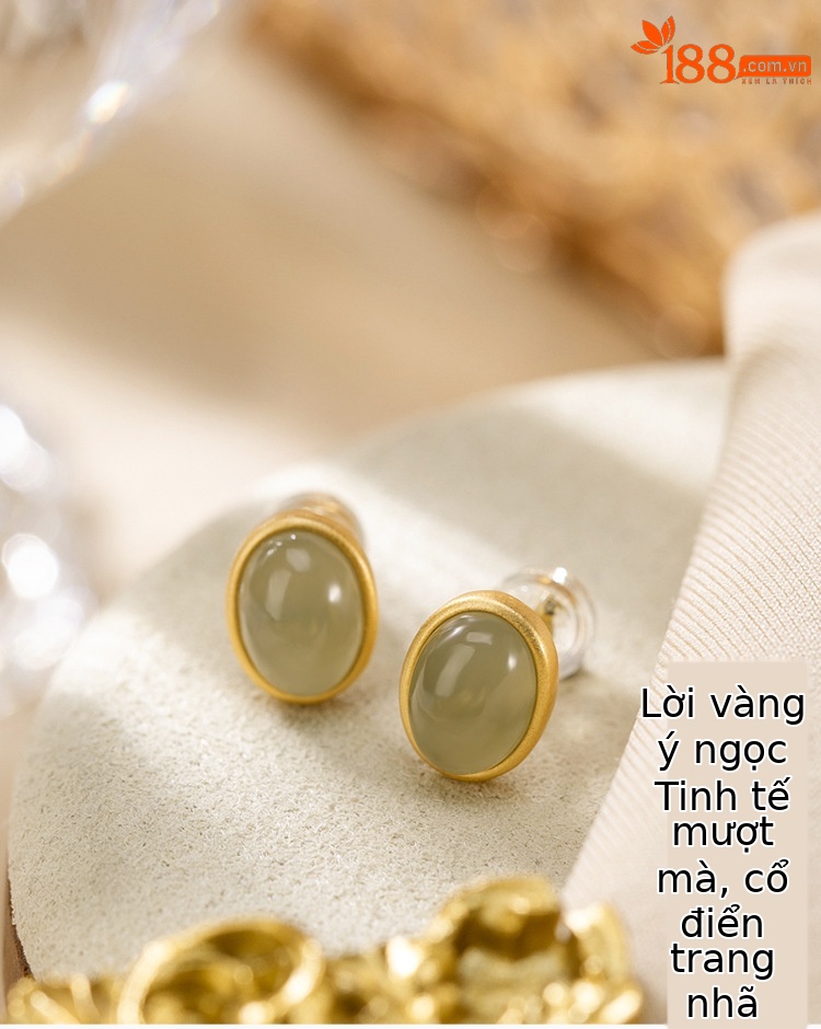 Khuyên tai nữ hình bầu dục bạc S925 mạ vàng — Một cặp chi tiết 1