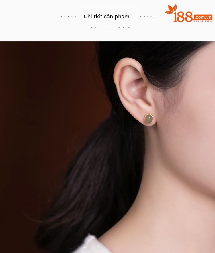 Khuyên tai nữ hình bầu dục bạc S925 mạ vàng — Một cặp chi tiết 5
