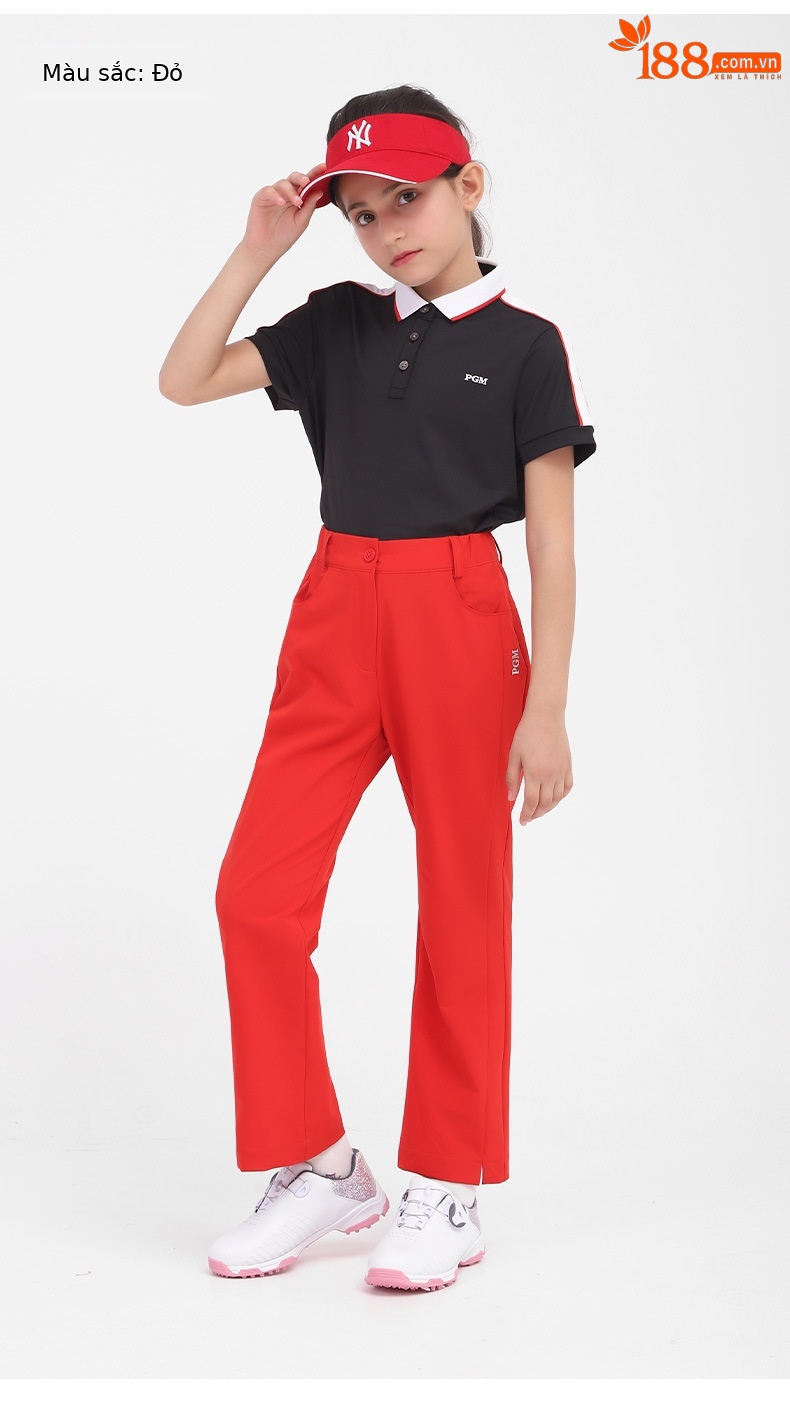 Quần tây bé gái mùa hè ống rộng vải golf thoải mái — KUZ100 màu trắng, KUZ100 Màu Đỏ, KUZ100 màu đen, KUZ100 màu xanh hải quân chi tiết 10