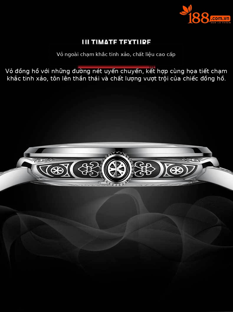 Đồng hồ nam automatic skeleton lộ máy dây da dạ quang chống nước chi tiết 4