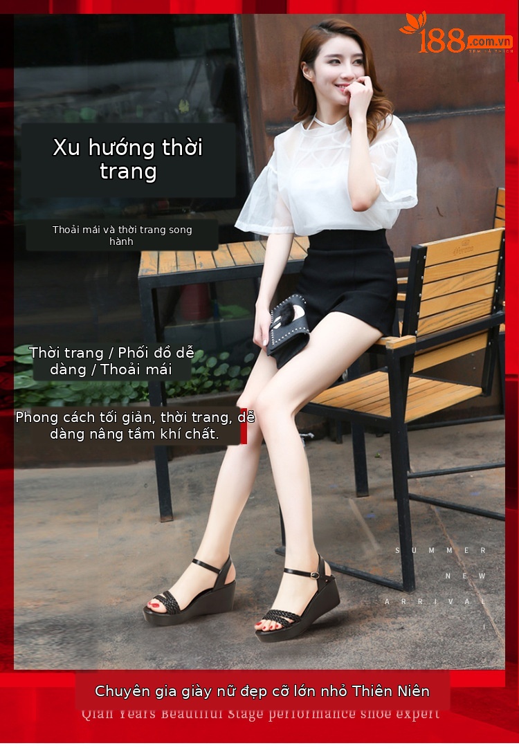 Sandal nữ đế xuồng cao gót mũi hở phong cách mới 2025, đế dày platform, size lớn 40-43 — Màu đen, Màu trắng chi tiết 1