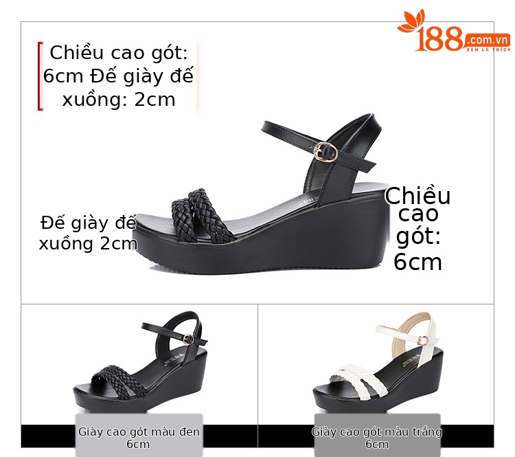 Sandal nữ đế xuồng cao gót mũi hở phong cách mới 2025, đế dày platform, size lớn 40-43 — Màu đen, Màu trắng chi tiết 5
