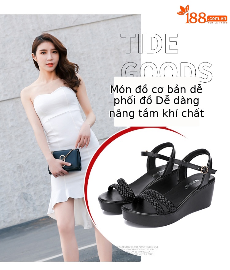 Sandal nữ đế xuồng cao gót mũi hở phong cách mới 2025, đế dày platform, size lớn 40-43 — Màu đen, Màu trắng chi tiết 6