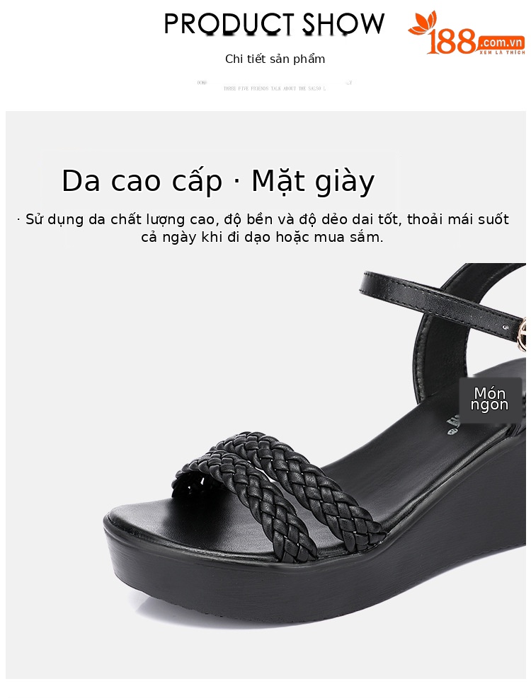 Sandal nữ đế xuồng cao gót mũi hở phong cách mới 2025, đế dày platform, size lớn 40-43 — Màu đen, Màu trắng chi tiết 7