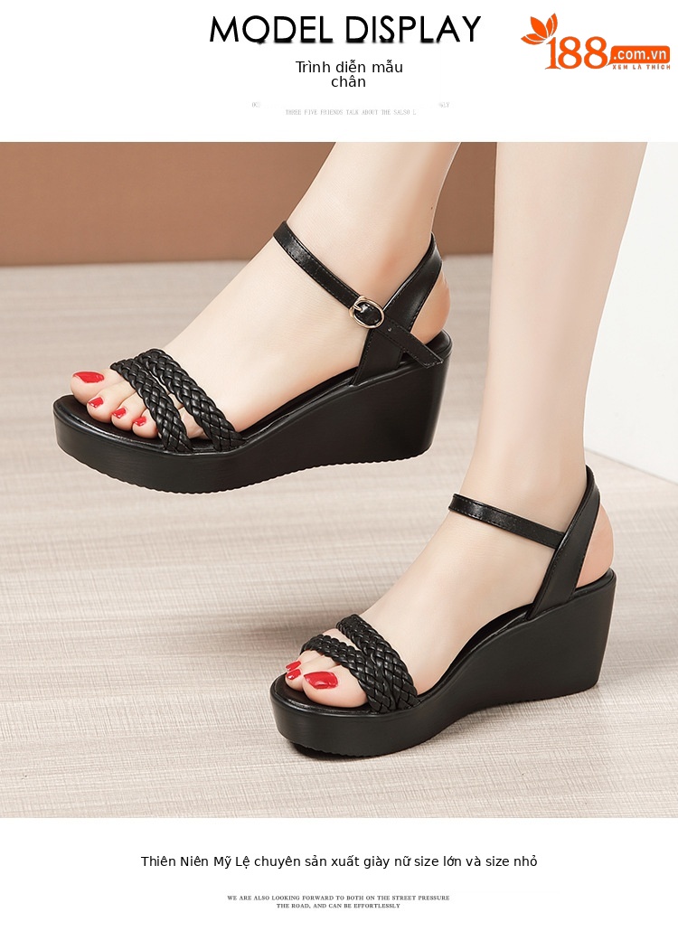 Sandal nữ đế xuồng cao gót mũi hở phong cách mới 2025, đế dày platform, size lớn 40-43 — Màu đen, Màu trắng chi tiết 11