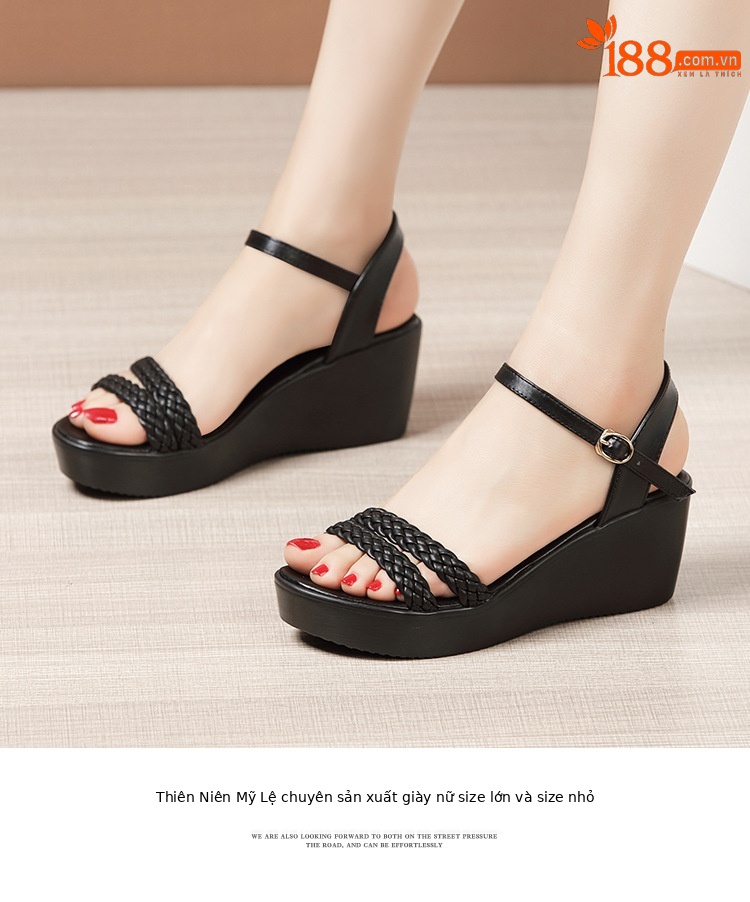 Sandal nữ đế xuồng cao gót mũi hở phong cách mới 2025, đế dày platform, size lớn 40-43 — Màu đen, Màu trắng chi tiết 12