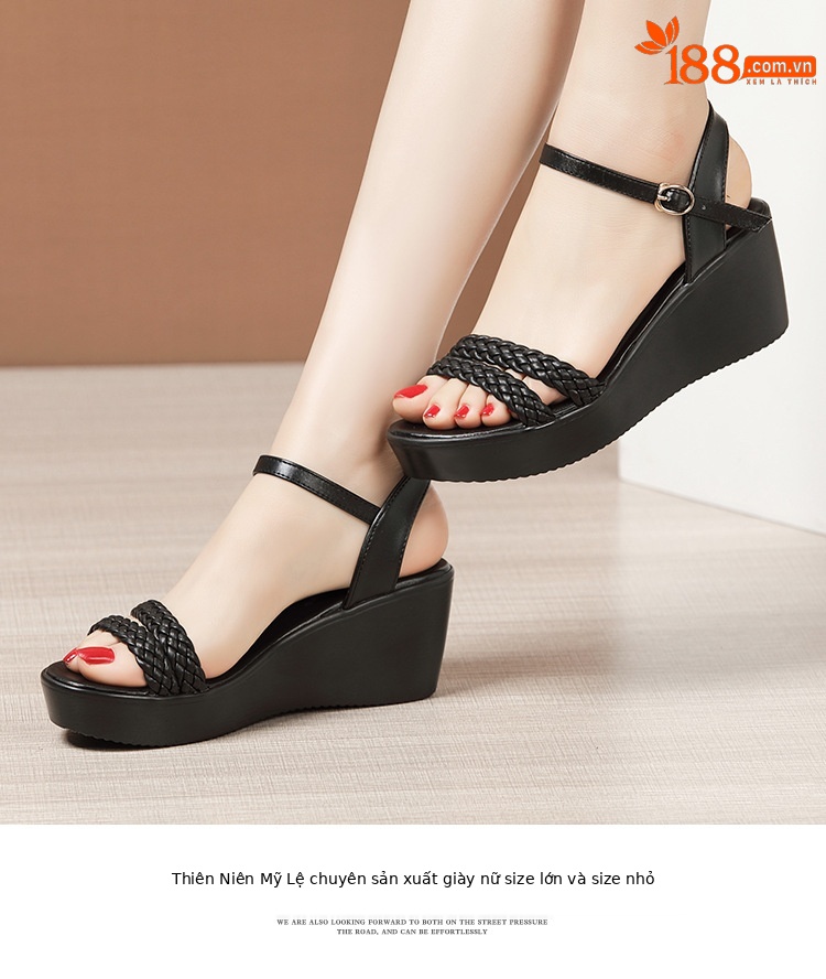 Sandal nữ đế xuồng cao gót mũi hở phong cách mới 2025, đế dày platform, size lớn 40-43 — Màu đen, Màu trắng chi tiết 13