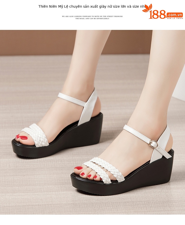 Sandal nữ đế xuồng cao gót mũi hở phong cách mới 2025, đế dày platform, size lớn 40-43 — Màu đen, Màu trắng chi tiết 16