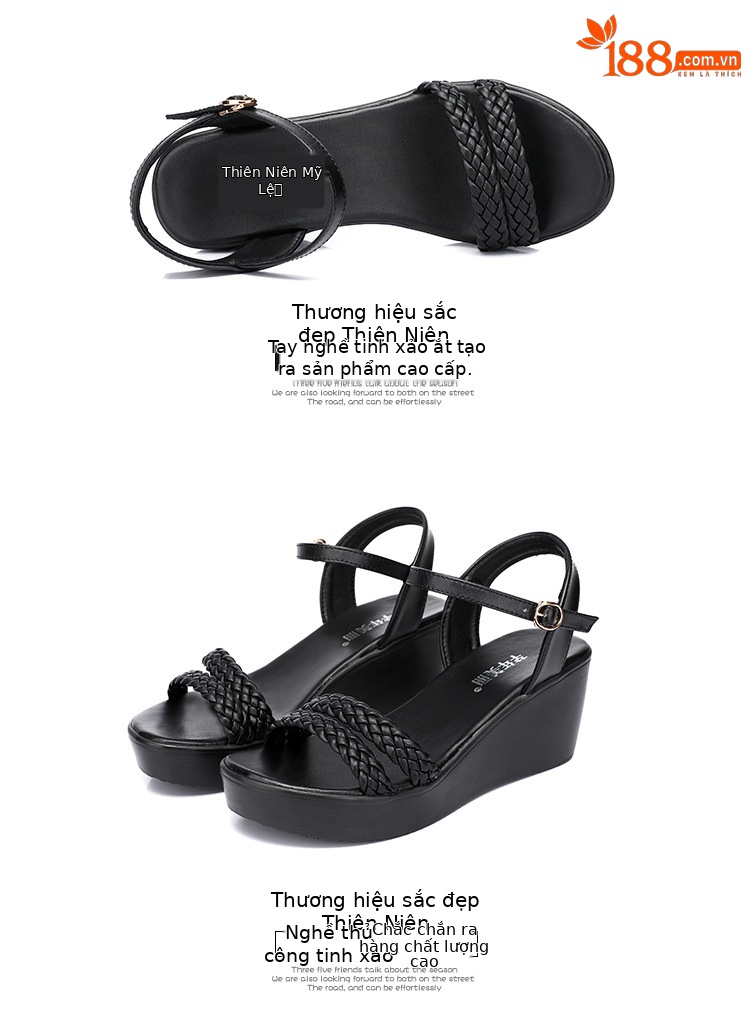 Sandal nữ đế xuồng cao gót mũi hở phong cách mới 2025, đế dày platform, size lớn 40-43 — Màu đen, Màu trắng chi tiết 18