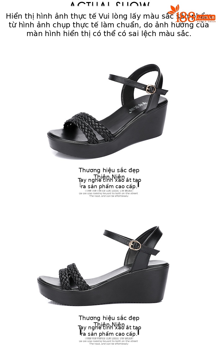 Sandal nữ đế xuồng cao gót mũi hở phong cách mới 2025, đế dày platform, size lớn 40-43 — Màu đen, Màu trắng chi tiết 17