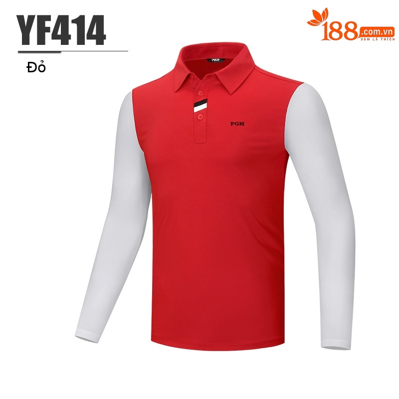 Áo thun golf nam dài tay cổ tròn vải thể thao co giãn — YF414-màu đỏ, YF414-màu xanh hải quân, YF414-màu trắng, YF414-màu xanh nhạt