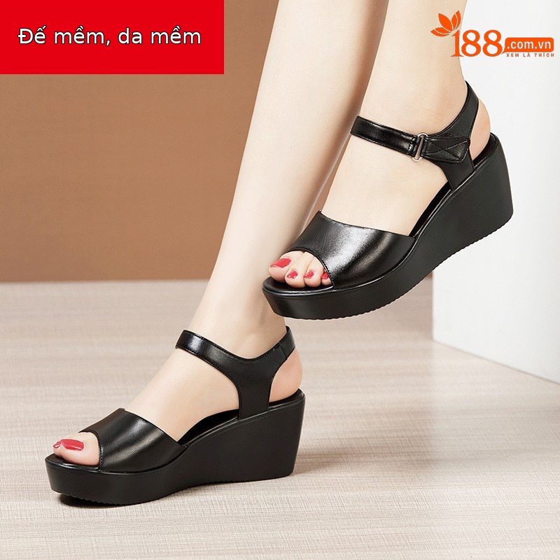 Dép sandal nữ đế xuồng da mềm gót 11 cm platform thời trang hè 2025 — Màu đen 11 cm, Màu đen, Màu trắng, Màu đỏ 11 cm