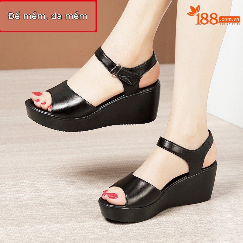 Dép sandal nữ đế xuồng da mềm gót 11 cm platform thời trang hè 2025 — Màu đen 11 cm, Màu đen, Màu trắng, Màu đỏ 11 cm