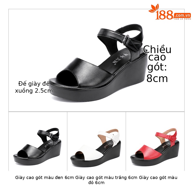 Dép sandal nữ đế xuồng da mềm gót 11 cm platform thời trang hè 2025 — Màu đen 11 cm, Màu đen, Màu trắng, Màu đỏ 11 cm