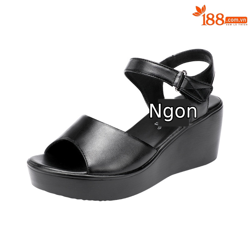 Dép sandal nữ đế xuồng da mềm gót 11 cm platform thời trang hè 2025 — Màu đen 11 cm, Màu đen, Màu trắng, Màu đỏ 11 cm