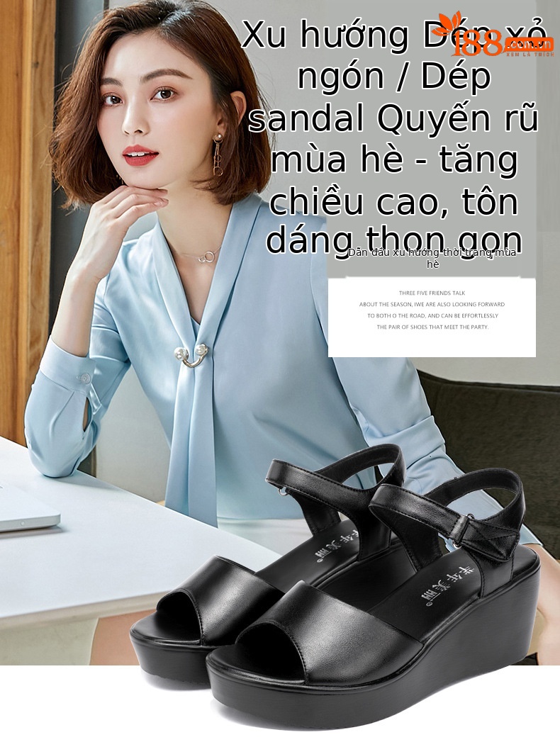 Dép sandal nữ đế xuồng da mềm gót 11 cm platform thời trang hè 2025 — Màu đen 11 cm, Màu đen, Màu trắng, Màu đỏ 11 cm chi tiết 1