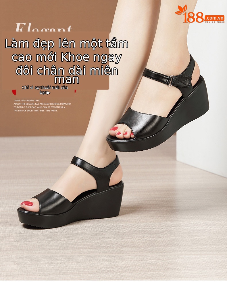 Dép sandal nữ đế xuồng da mềm gót 11 cm platform thời trang hè 2025 — Màu đen 11 cm, Màu đen, Màu trắng, Màu đỏ 11 cm chi tiết 4