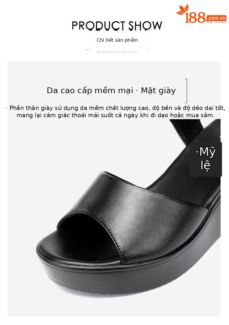 Dép sandal nữ đế xuồng da mềm gót 11 cm platform thời trang hè 2025 — Màu đen 11 cm, Màu đen, Màu trắng, Màu đỏ 11 cm chi tiết 5