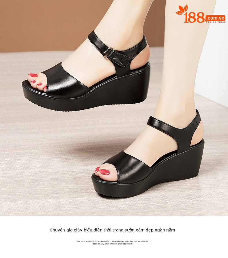 Dép sandal nữ đế xuồng da mềm gót 11 cm platform thời trang hè 2025 — Màu đen 11 cm, Màu đen, Màu trắng, Màu đỏ 11 cm chi tiết 7