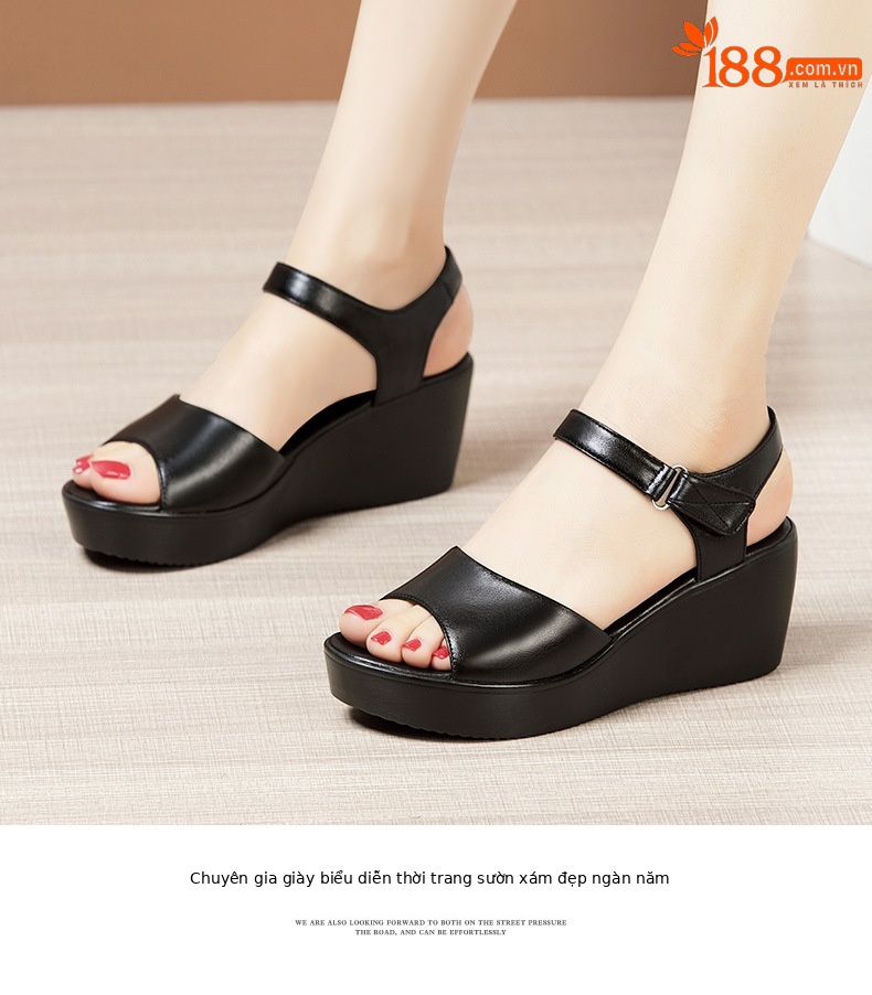 Dép sandal nữ đế xuồng da mềm gót 11 cm platform thời trang hè 2025 — Màu đen 11 cm, Màu đen, Màu trắng, Màu đỏ 11 cm chi tiết 8