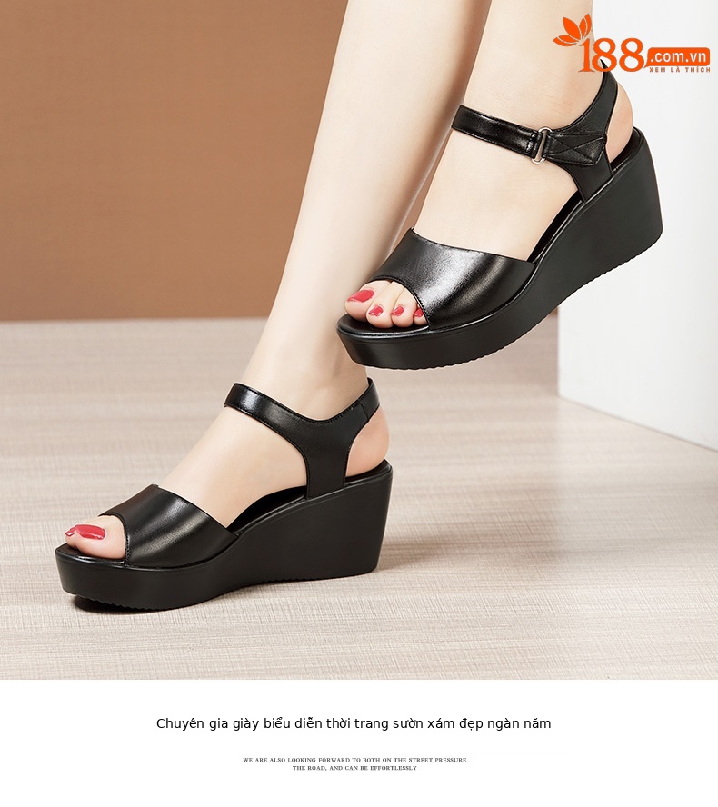 Dép sandal nữ đế xuồng da mềm gót 11 cm platform thời trang hè 2025 — Màu đen 11 cm, Màu đen, Màu trắng, Màu đỏ 11 cm chi tiết 9