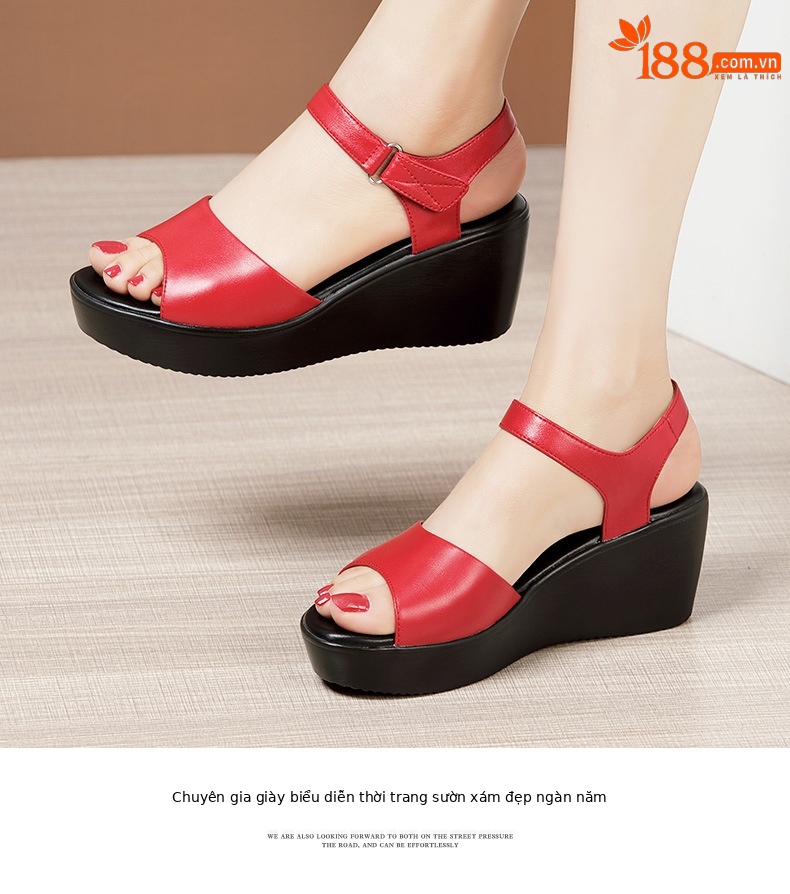 Dép sandal nữ đế xuồng da mềm gót 11 cm platform thời trang hè 2025 — Màu đen 11 cm, Màu đen, Màu trắng, Màu đỏ 11 cm chi tiết 10