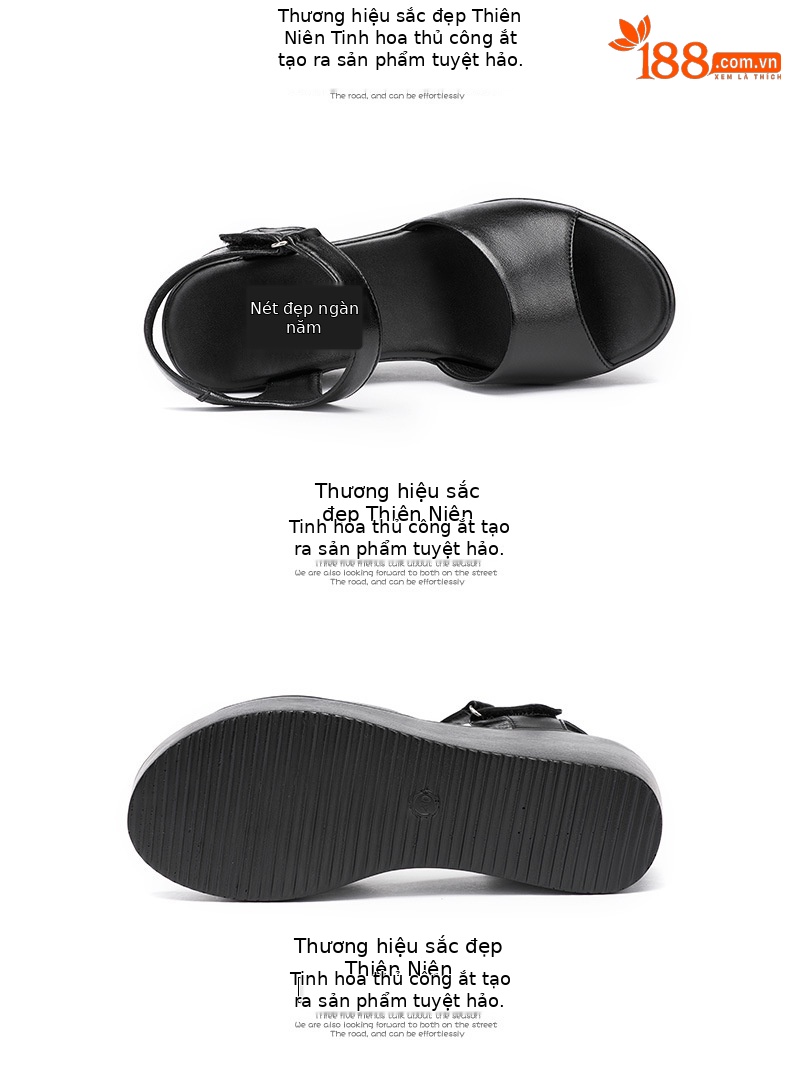 Dép sandal nữ đế xuồng da mềm gót 11 cm platform thời trang hè 2025 — Màu đen 11 cm, Màu đen, Màu trắng, Màu đỏ 11 cm chi tiết 13