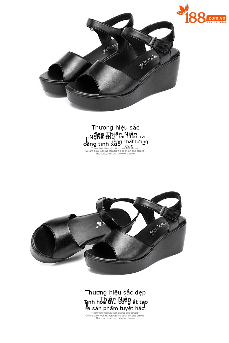 Dép sandal nữ đế xuồng da mềm gót 11 cm platform thời trang hè 2025 — Màu đen 11 cm, Màu đen, Màu trắng, Màu đỏ 11 cm chi tiết 14