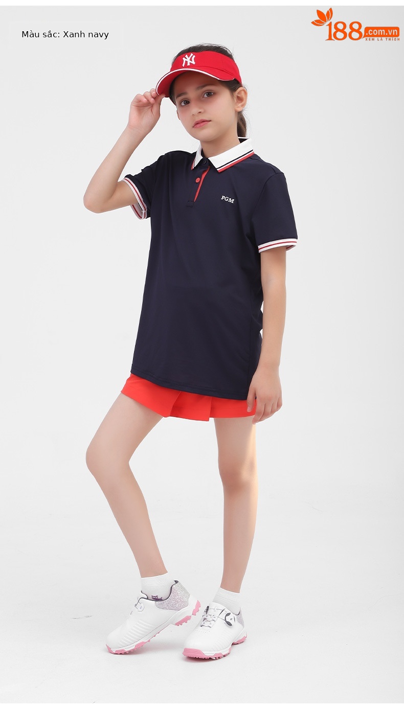 Áo thun tay ngắn golf bé gái PGM – Thoáng khí, khô nhanh mùa xuân hè — YF413 màu hồng, YF411 màu tím nhạt, YF413 màu xanh nhạt, YF413 màu xanh hải quân chi tiết 8