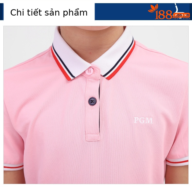 Áo thun tay ngắn golf bé gái PGM – Thoáng khí, khô nhanh mùa xuân hè — YF413 màu hồng, YF411 màu tím nhạt, YF413 màu xanh nhạt, YF413 màu xanh hải quân chi tiết 12