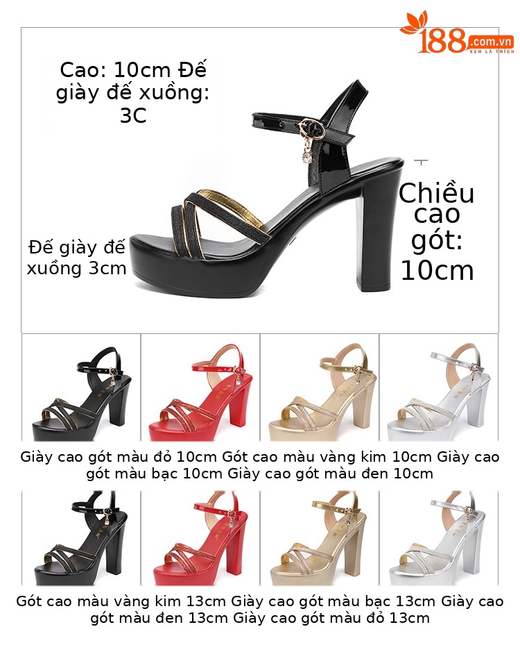 Sandal cao gót nữ hở mũi đế dày platform 10cm – 13cm đi catwalk mùa hè — Màu vàng 13 cm, Màu đen 13 cm, Bạc 13 cm, Màu vàng 10 cm chi tiết 5