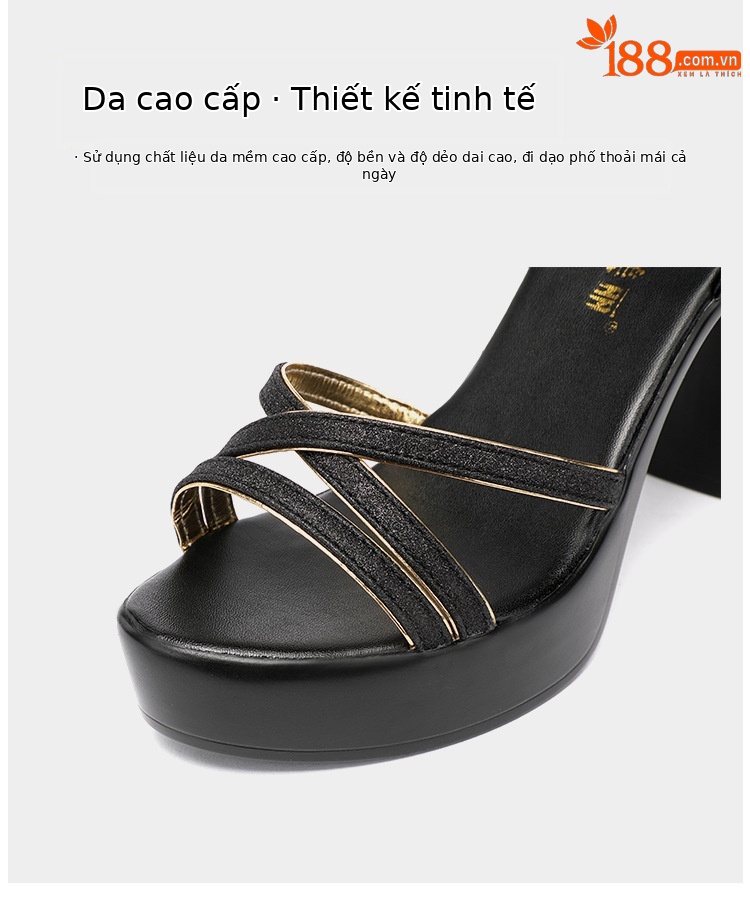Sandal cao gót nữ hở mũi đế dày platform 10cm – 13cm đi catwalk mùa hè — Màu vàng 13 cm, Màu đen 13 cm, Bạc 13 cm, Màu vàng 10 cm chi tiết 7